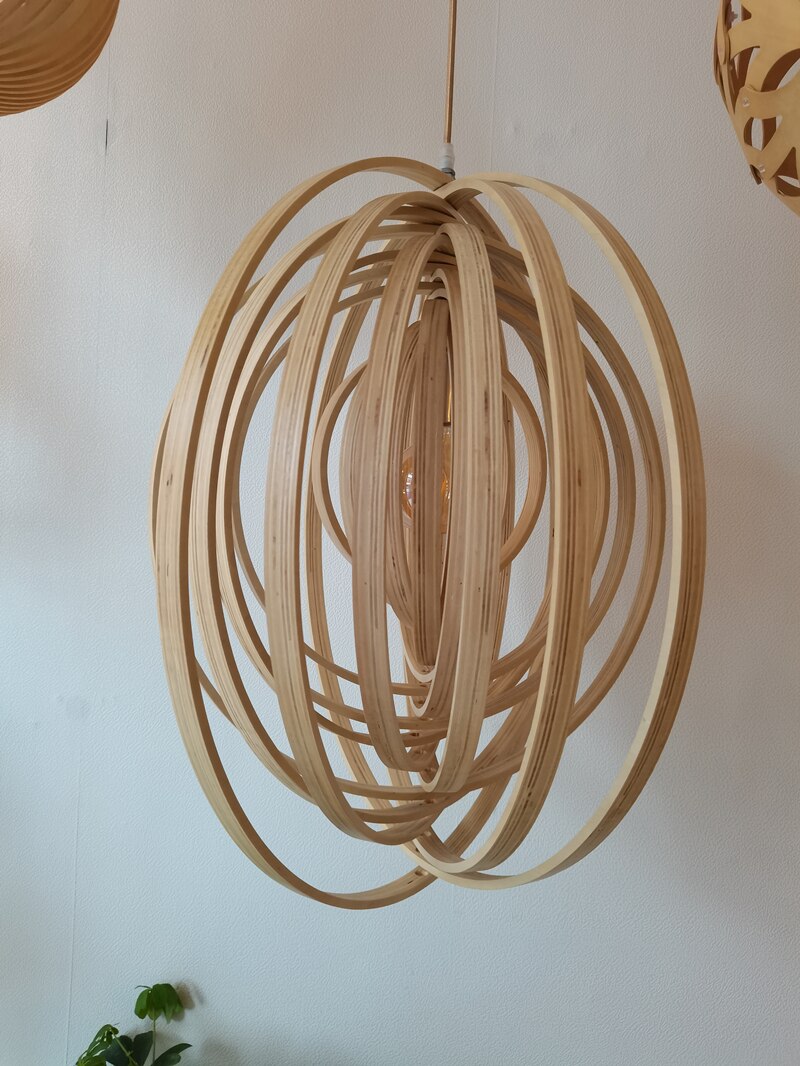 Revolving Circular Moon Wood Pendant Light