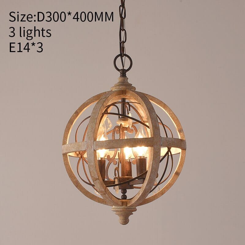 Antique Round Sphere Wooden Pendant Lamp