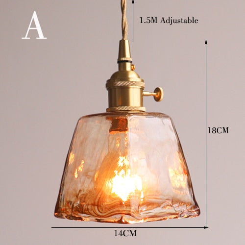 Modern Brass Amber Glass Pendant Light