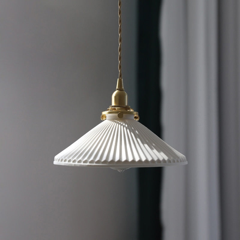 White Ceramic Brass Pendant Lights