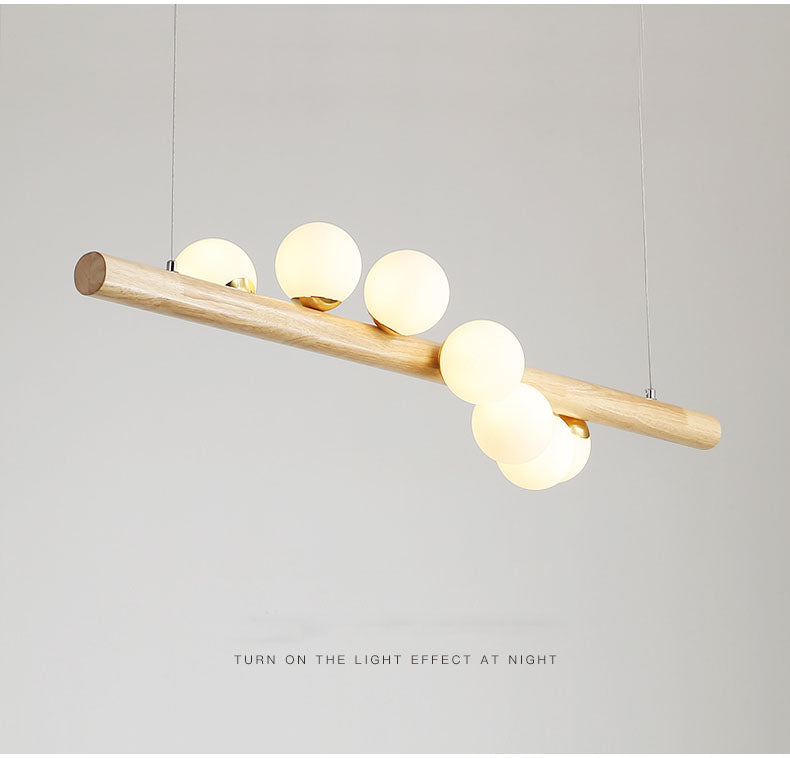 Solid Wood White Glass Balls Pendant Light