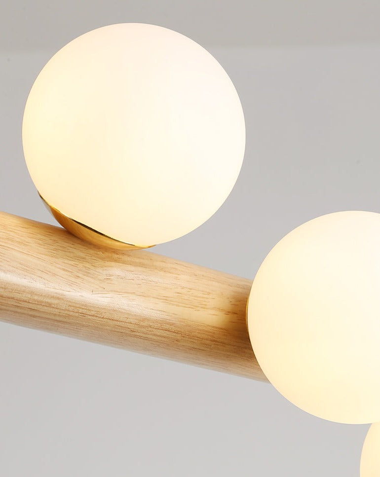 Solid Wood White Glass Balls Pendant Light