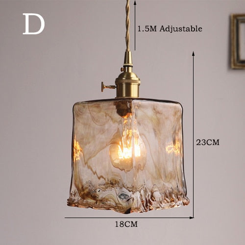 Modern Brass Amber Glass Pendant Light