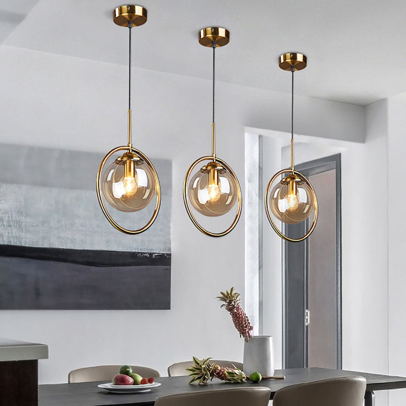 Contemporary Metal Ring Glass Pendant Lights