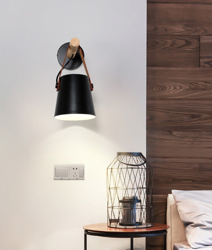 Leather Strap Wood Wall Lamps