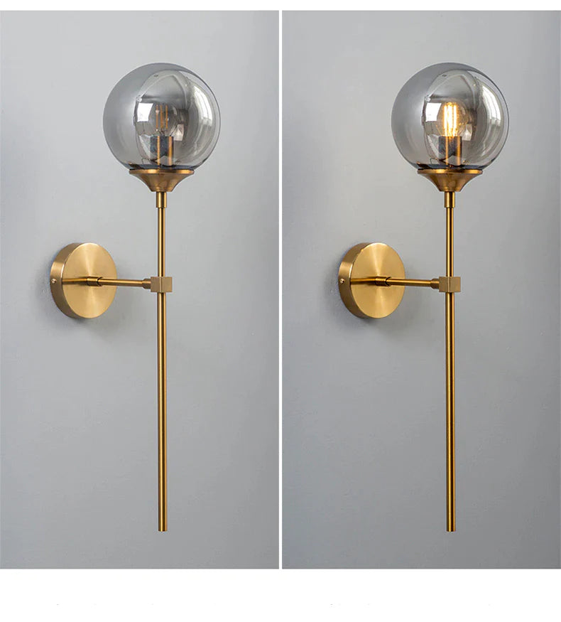 Gold Base Glass Globe Wall Light