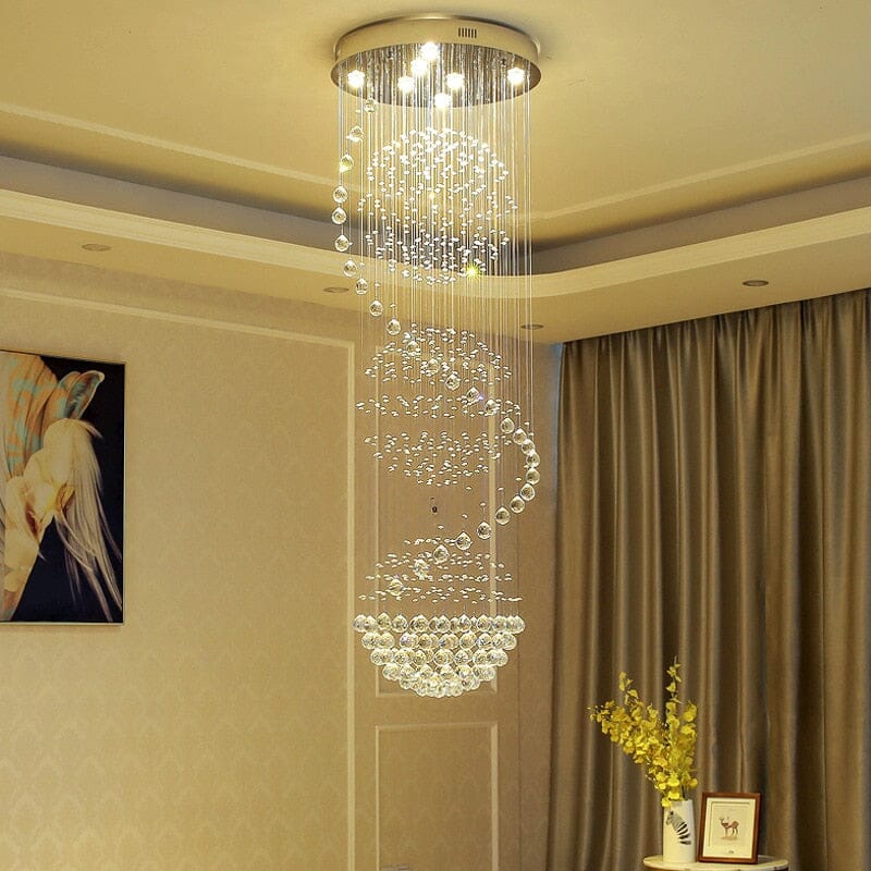 Modern Long LED Spiral Living Crystal Chandeliers