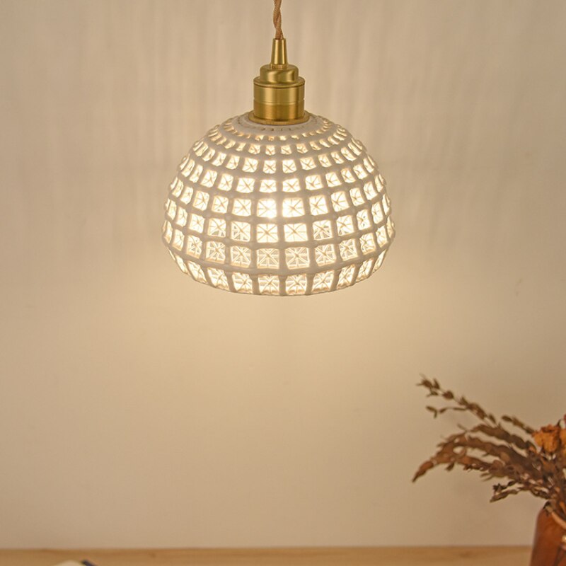 Style Copper Ceramic Pendant Lamp