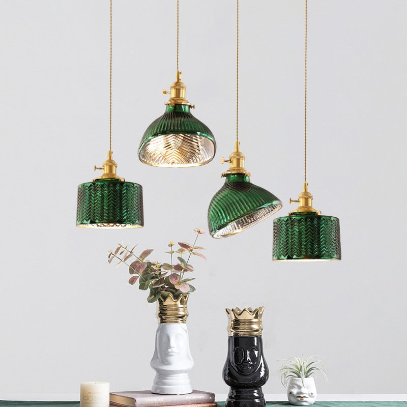 Japanese Minimalist Green Glass Pendant Light