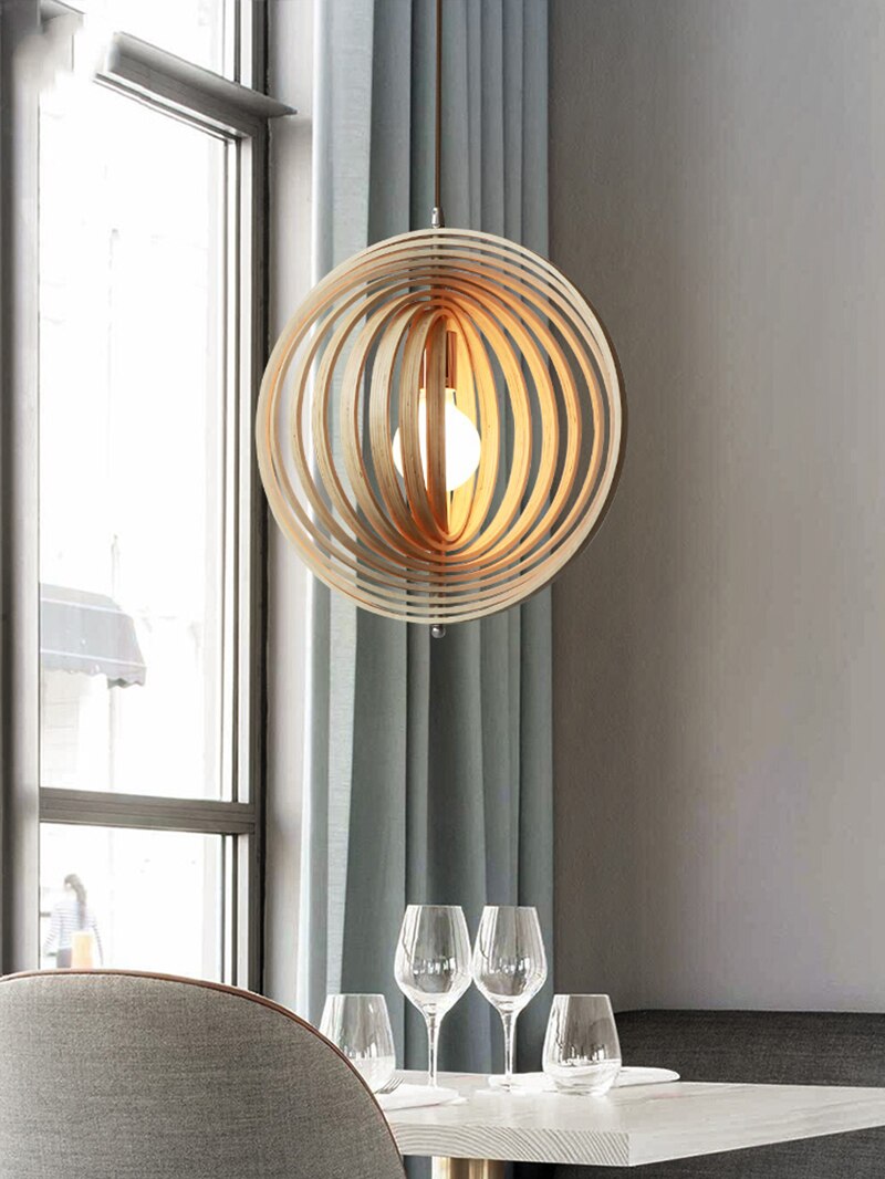 Revolving Circular Moon Wood Pendant Light