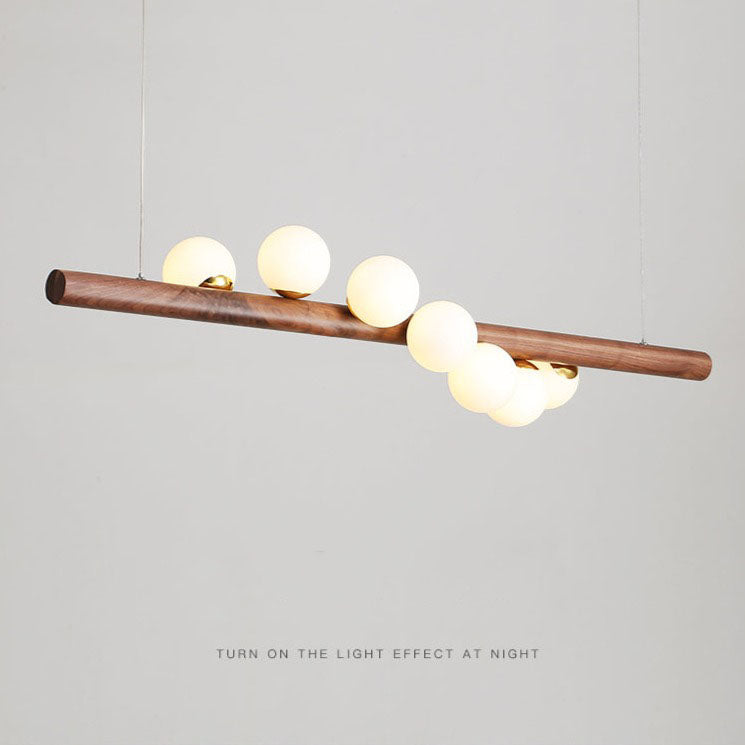 Solid Wood White Glass Balls Pendant Light