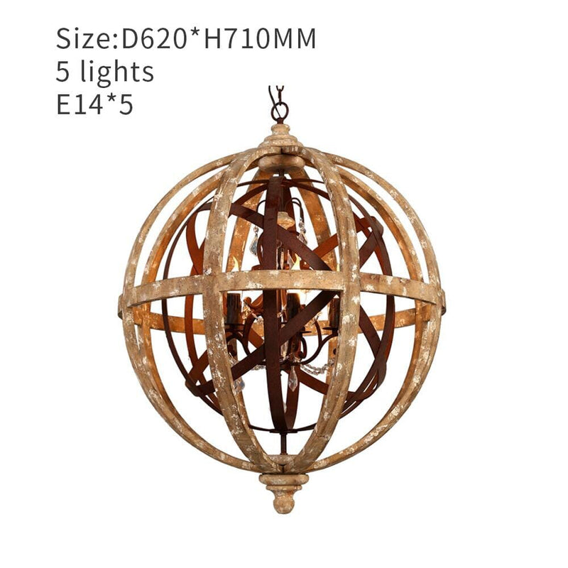 Antique Round Sphere Wooden Pendant Lamp