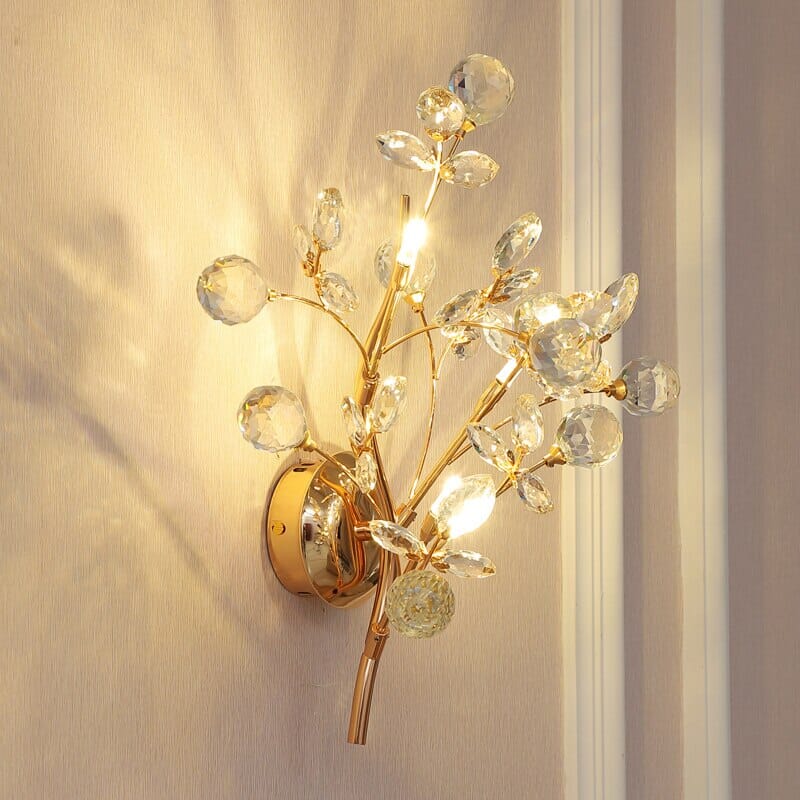 Romantic Flowers Branches Clear Crystal Wall Lamp