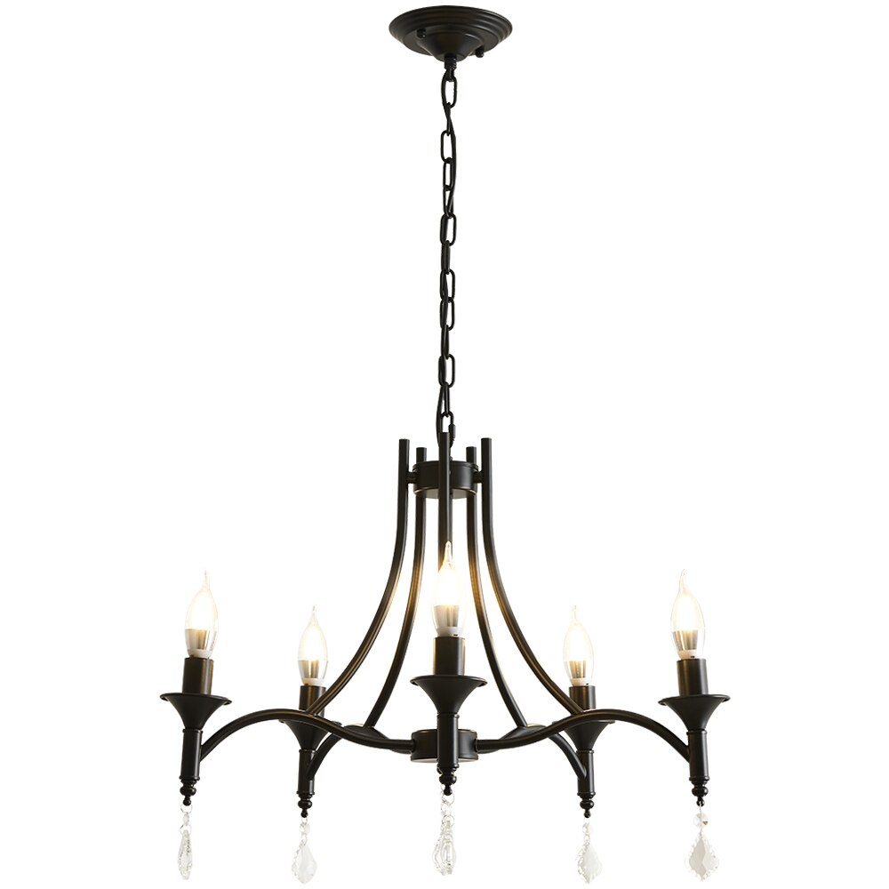 Wrought Iron Crystal 5 Heads Chandelier Lamp