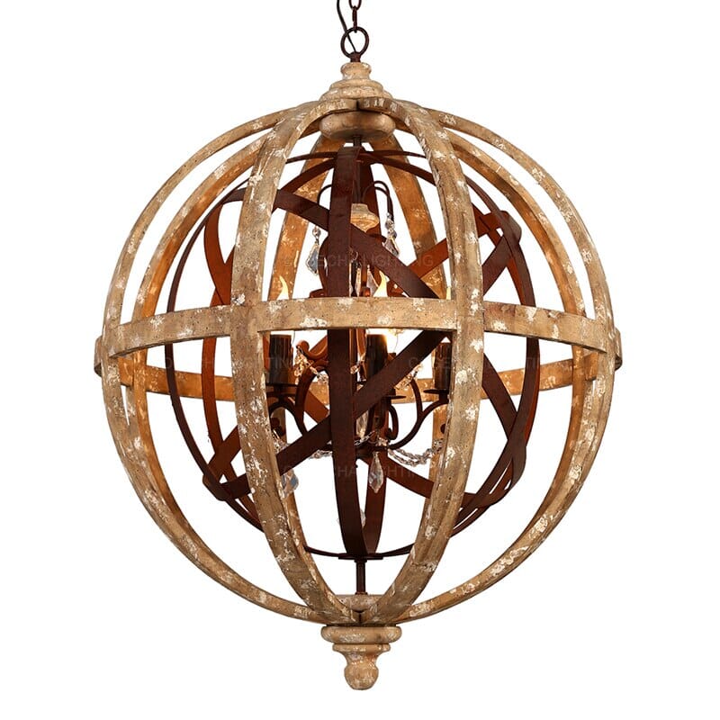 Antique Round Sphere Wooden Pendant Lamp