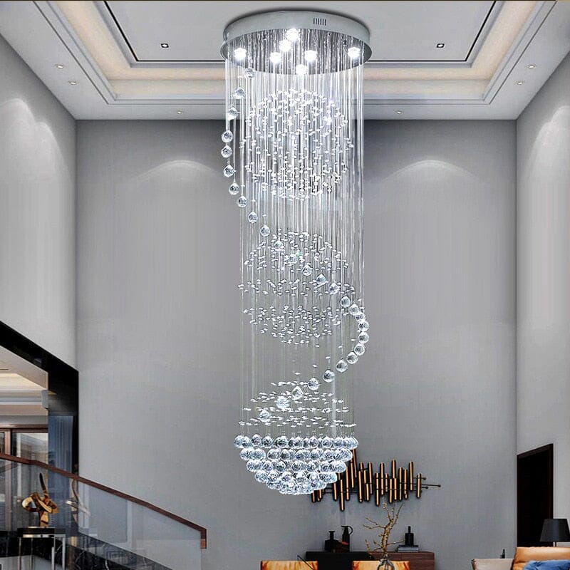 Modern Long LED Spiral Living Crystal Chandeliers