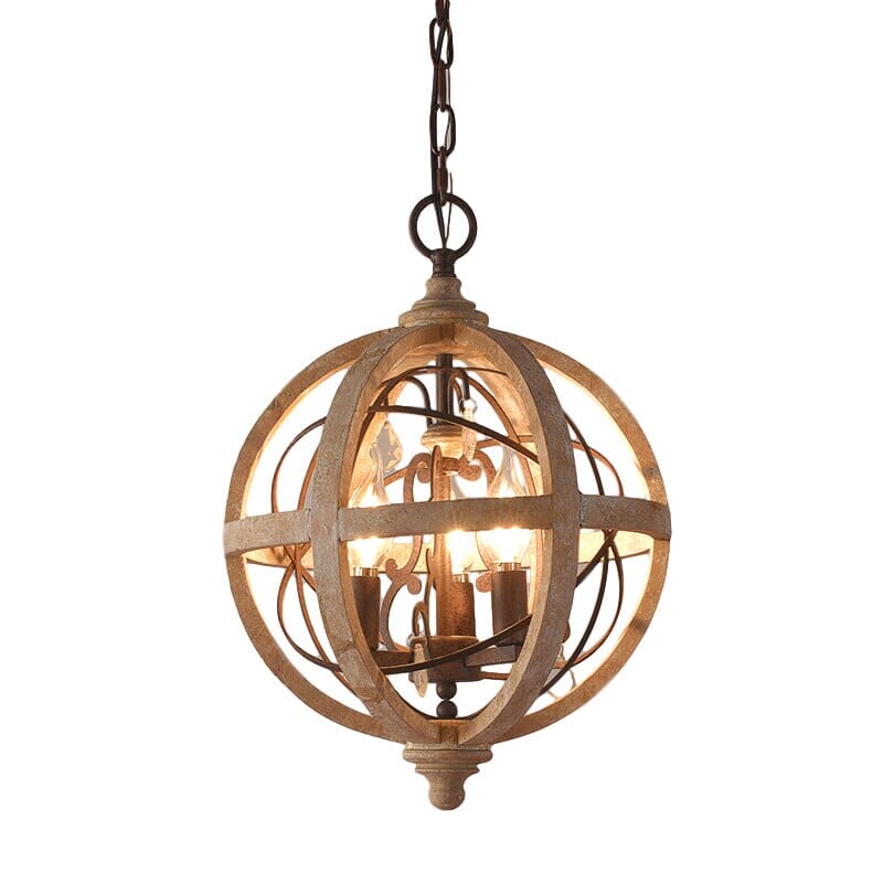 Antique Round Sphere Wooden Pendant Lamp