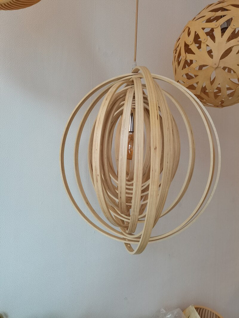 Revolving Circular Moon Wood Pendant Light