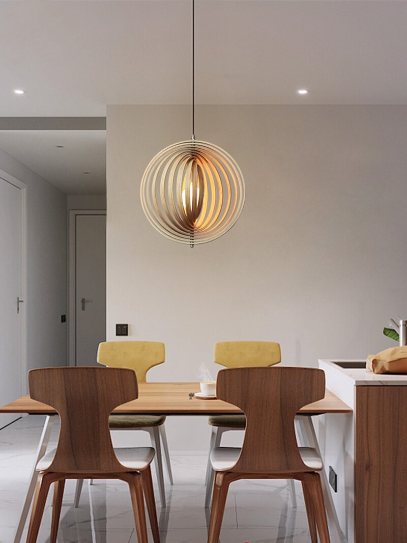 Revolving Circular Moon Wood Pendant Light