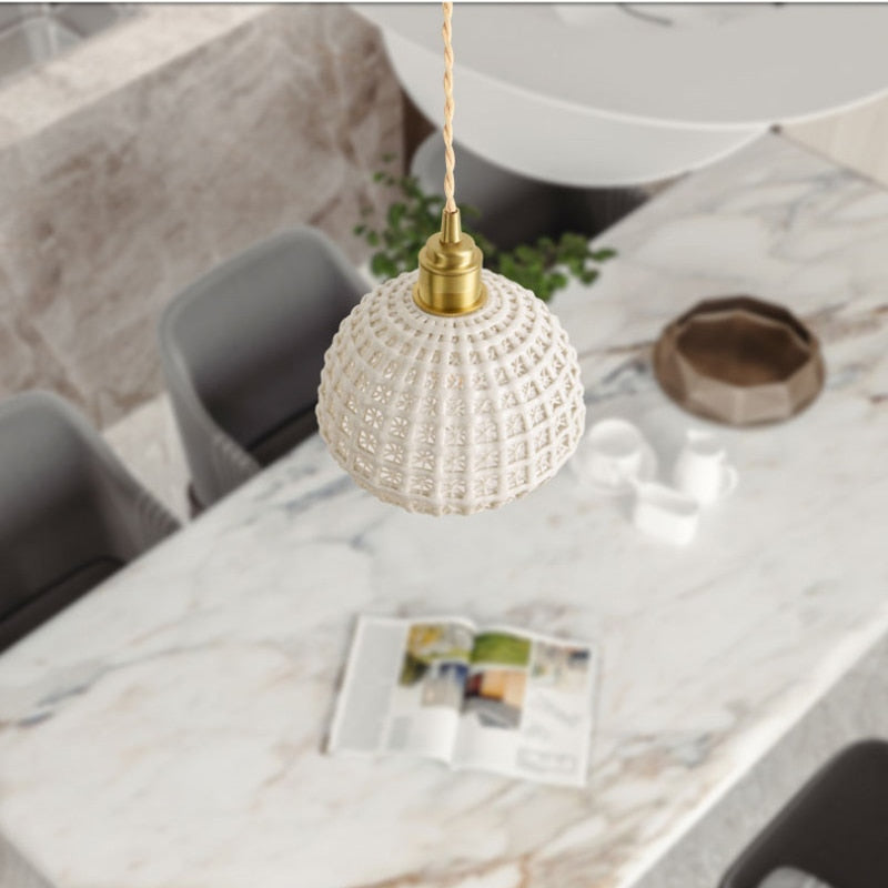 Style Copper Ceramic Pendant Lamp