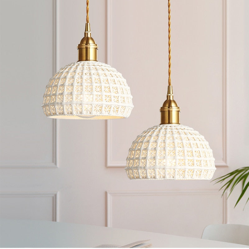 Style Copper Ceramic Pendant Lamp