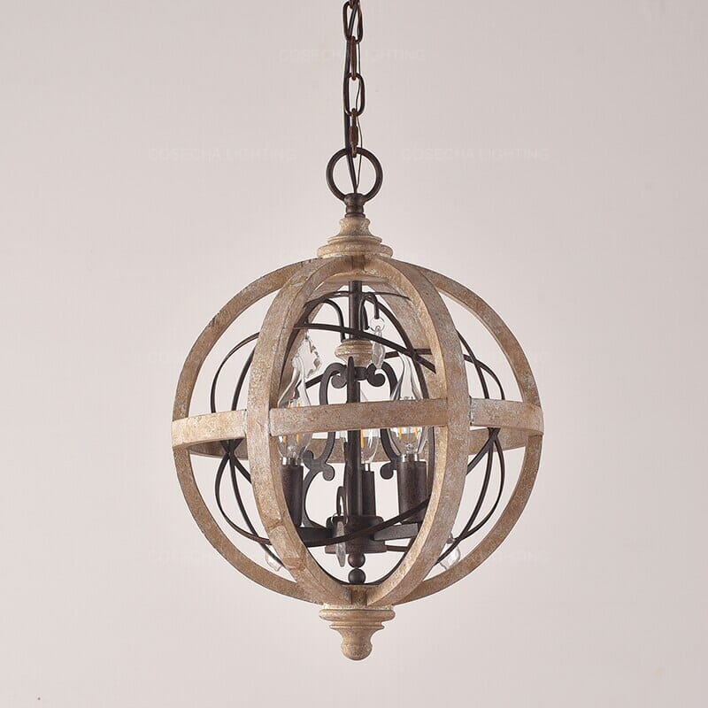 Antique Round Sphere Wooden Pendant Lamp