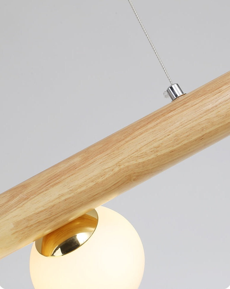 Solid Wood White Glass Balls Pendant Light