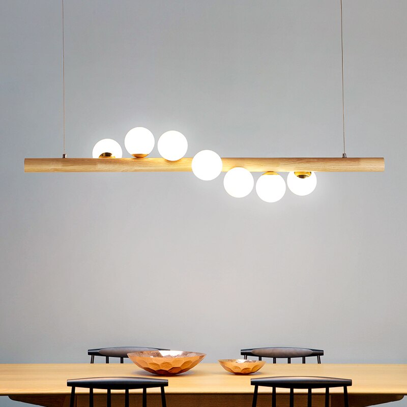 Solid Wood White Glass Balls Pendant Light