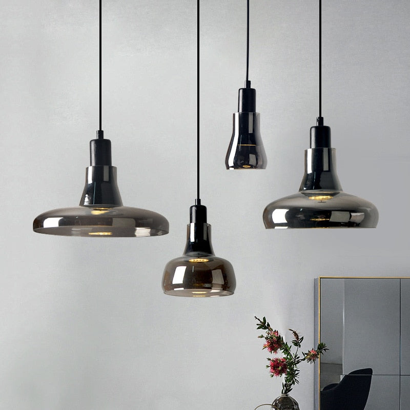 Island Mini Shiny Gray Glass Pendant Lights