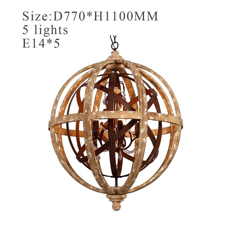 Antique Round Sphere Wooden Pendant Lamp