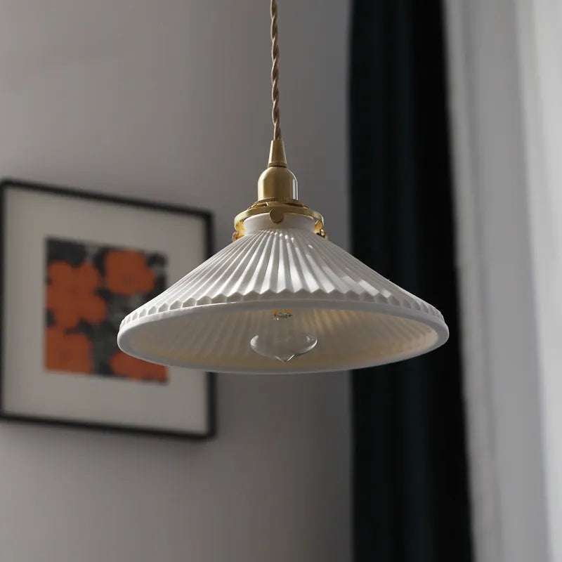 White Ceramic Brass Pendant Lights