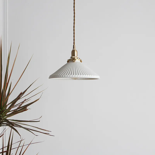 White Ceramic Brass Pendant Light by Rufat Lights