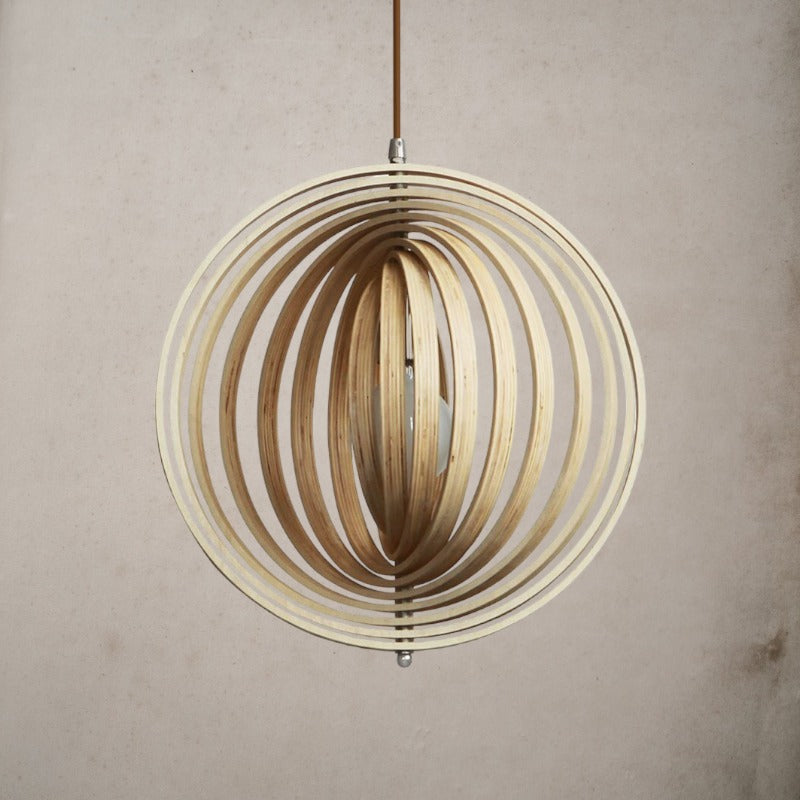 Revolving Circular Moon Wood Pendant Light