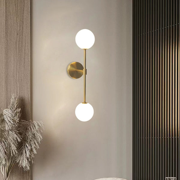 Golden Milky Round Glass Double Ball Wall Lamp