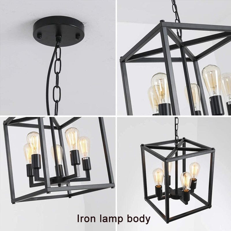 Industrial Farmhouse Metal Lantern 4-Light Chandeliers