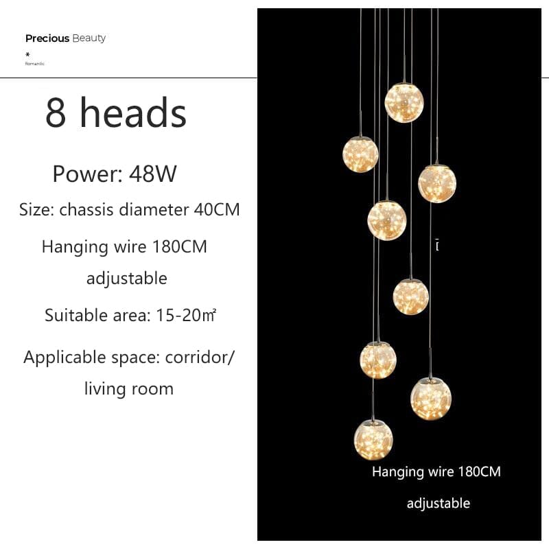 Modern Spiral Stair Glass Ball String Chandelier