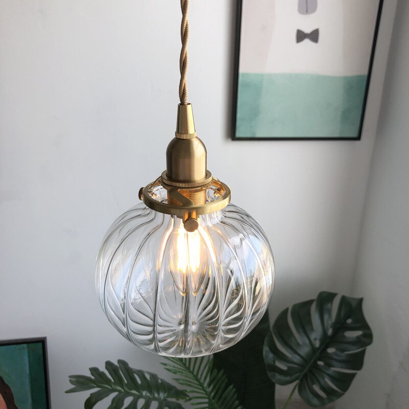 Japanese Style Retro Brass Glass Pendant Lamp