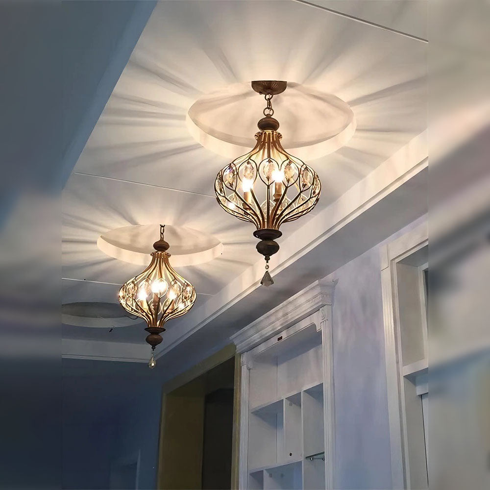 Vintage French Retro Crystal Lantern Chandelier