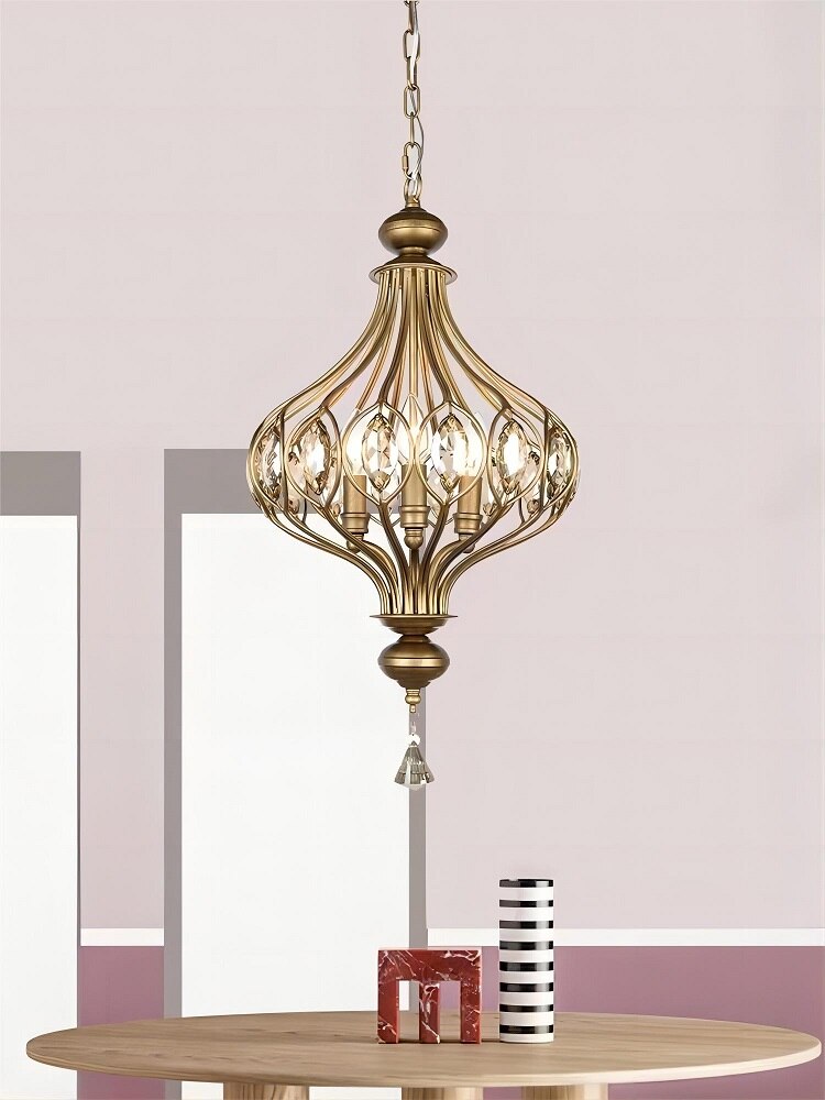 Vintage French Retro Crystal Lantern Chandelier