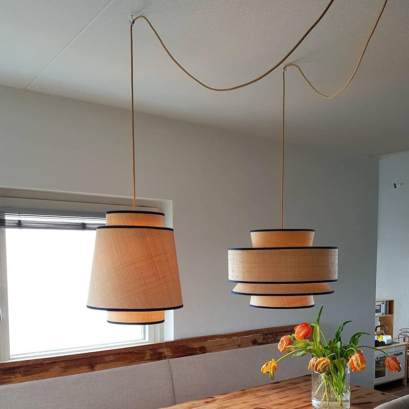 Contemporary LED Rattan Pendant Lights