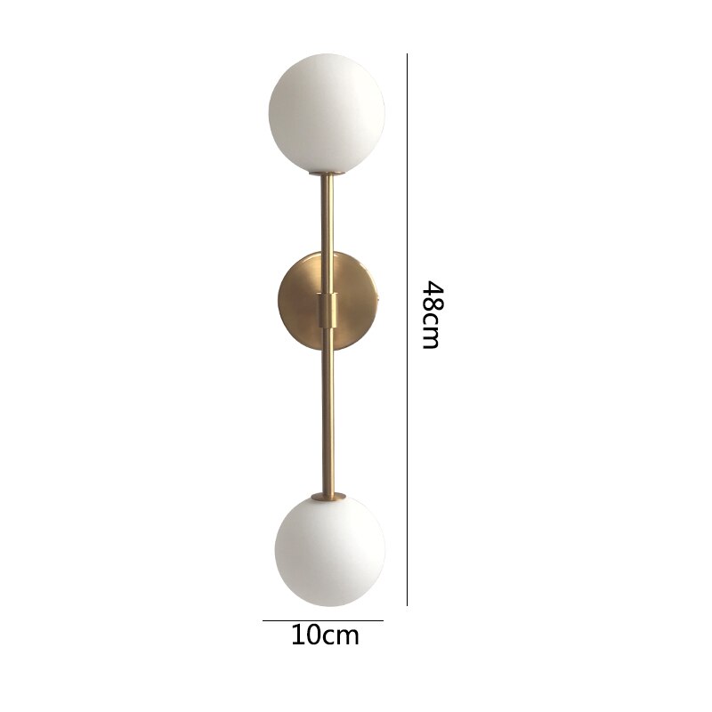 Golden Milky Round Glass Double Ball Wall Lamp