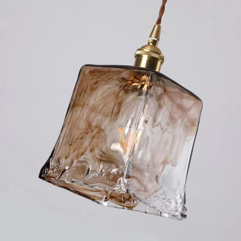 Modern Brass Amber Glass Pendant Light