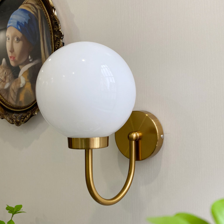 Copper Curved Glass Ball Wall Sconce