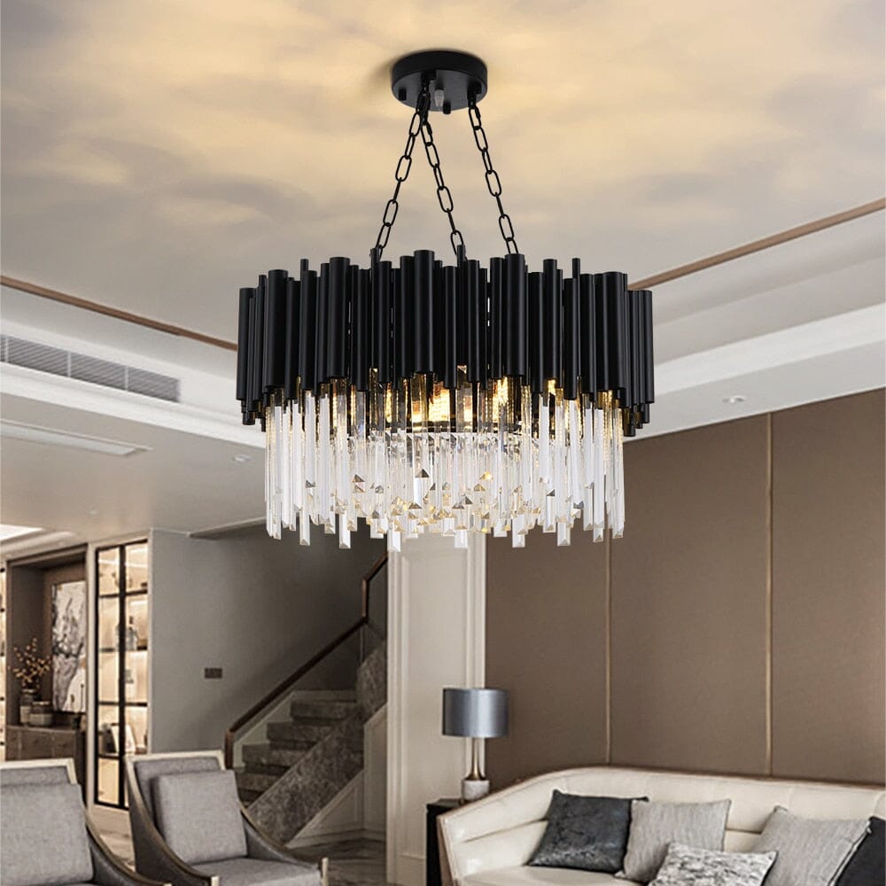 Black Tube Villa Round Crystal Chandelier Lamp