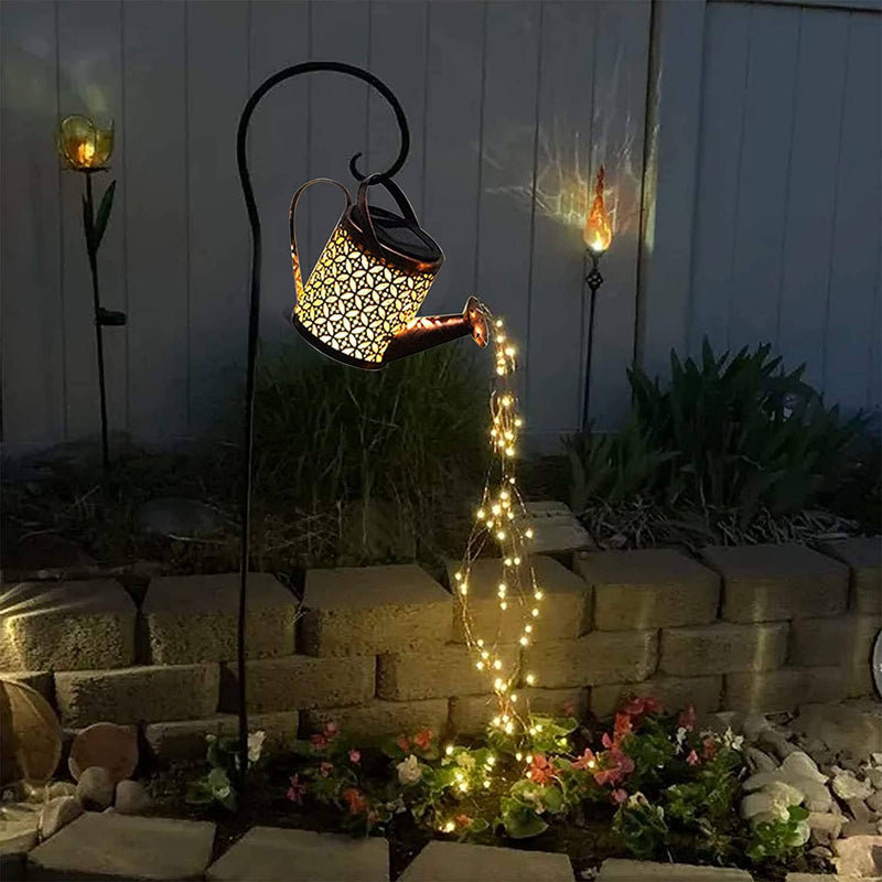 Solar Outdoor Watering Can Waterfall Garden Lamp