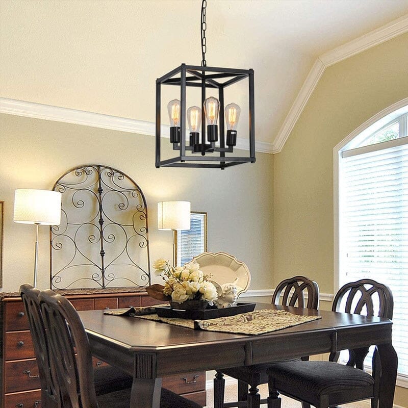Industrial Farmhouse Metal Lantern 4-Light Chandeliers