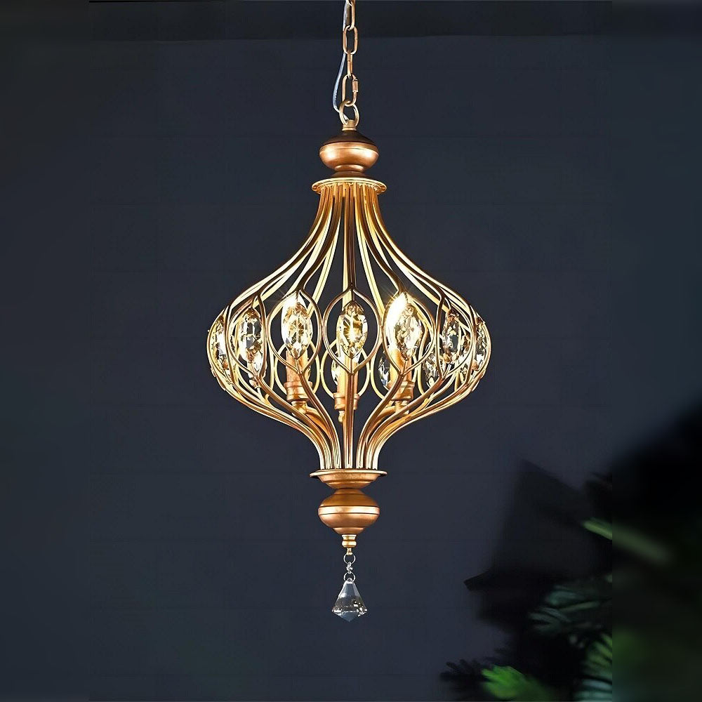 Vintage French Retro Crystal Lantern Chandelier