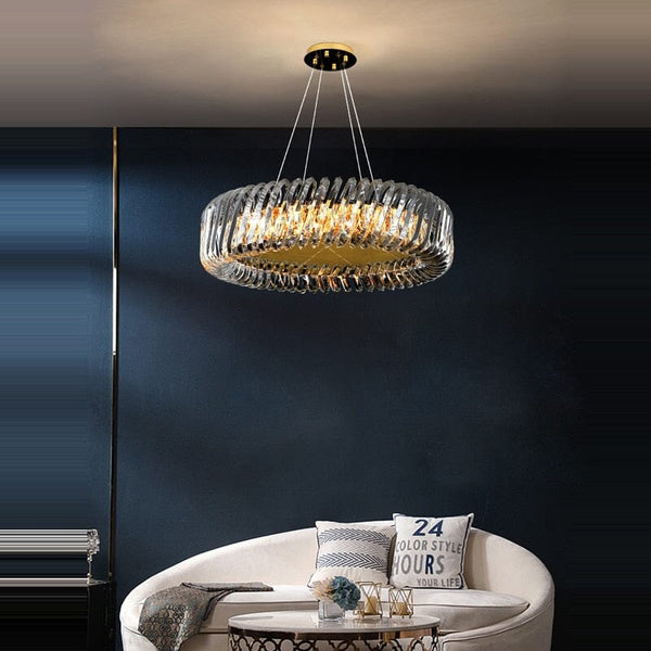 Postmodern Round Stainless Steel Crystal Chandelier