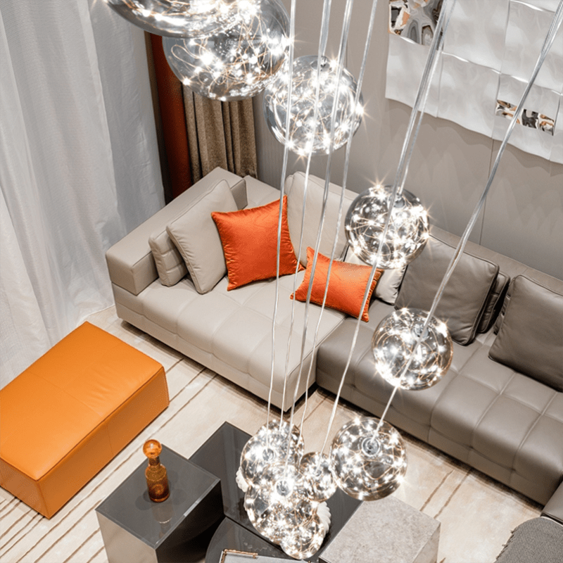 Modern Spiral Stair Glass Ball String Chandelier