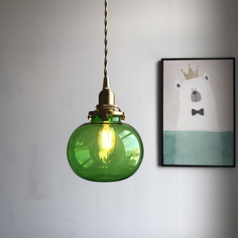 Japanese Style Retro Brass Glass Pendant Lamp